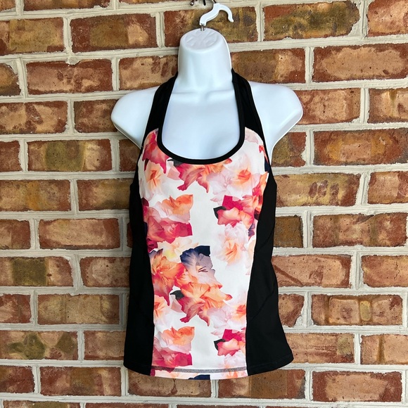 White House Black Market Floral Tank Top built in bra- size Med. Black and Pink - Picture 1 of 9